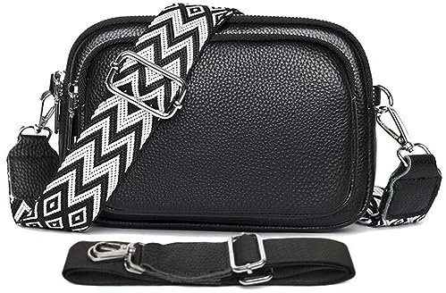 TIAASTAP kleine Umhängetasche aus Echtes Leder Handtasche Crossbody Bag Damen Breiter Gurt Handytasche Zum Umhängen Schultertasche Damen Klein Moderne Taschen mit zwei Schultergurte