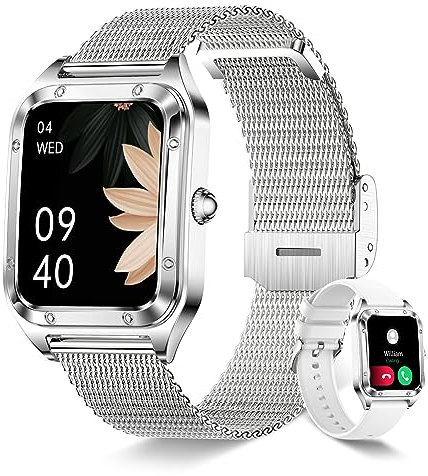 Betatree Smartwatch Damen, 1,6'' Smart Watch mit Bluetooth Anrufe, Fitness Tracker mit 19 Sportmodi, Herzfrequenz, Schlafmonitor, Schrittzähler, Wasserdicht Sportuhr für iOS Android Silber
