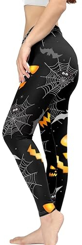 Coloranimal Damen-Yoga-Leggings, hohe Taille, volle Länge, Bauchkontrolle, Activewear-Leggings (XS-3XL), Schwarzer Spinnennetz, M