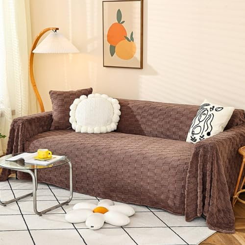 Sofabezug 180x400cm, Einfarbiges Gitter Strukturiert Sofa Überzug 4 Sitzer Couch Überzug rutschfest Kaffee Sofa Überzug für Wohnlandschaft