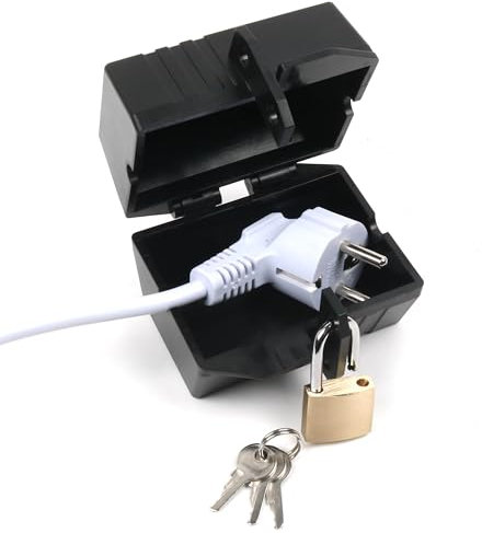 Vicera Serrure à fiche – Coffre-fort verrouillable avec cadenas, serrure de prise, idéal pour machine à laver et câble d'alimentation, coffre-fort