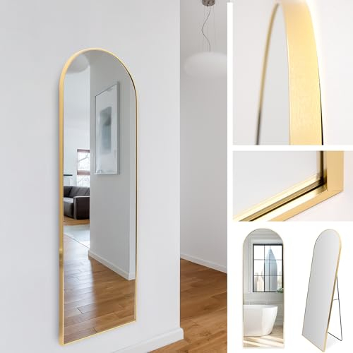 M MERCEO Ganzkörper Rundbogen Standspiegel 40x140, eingefasst im edlen goldenem Aluminium Rahmen - mit kristallklarer Spiegelung - auch als Wandspiegel für Schlafzimmer, Bad, Flur, Wohnzimmer