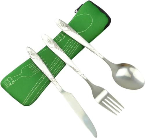 Ensemble de couverts 3 pièces couteau fourchette cuillère ensemble de couverts en acier inoxydable avec sac de rangement fourchettes à dîner ensemble d'argenterie de luxe réutilisable