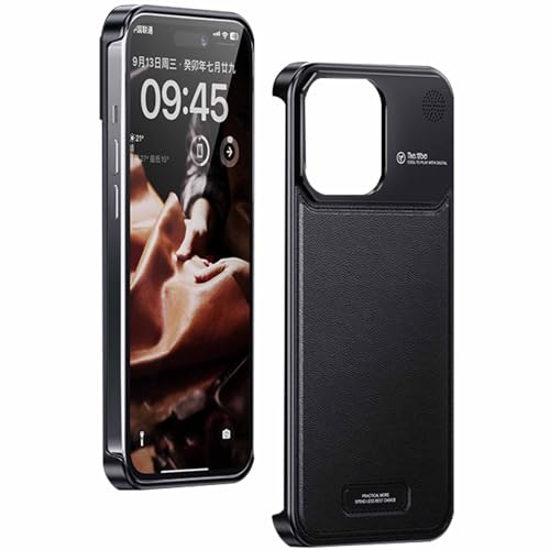 LOXO CASE Hülle für iPhone 14 Pro Max/14 Pro/14, [Kompatibel mit MagSafe] Luxuriöse Rahmenlose Aromatherapie-Handyhülle Aus Leder, Aluminium und Metall, Schlank, Dünn und Leicht,Black,14 Pro Max