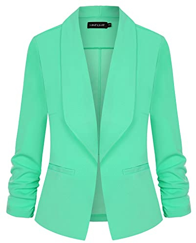 LADI TREND Damen-Blazer, vorne offen, lässig, 3/4-Ärmel, Arbeitsanzug, Bürojacke, Schalkragen mit Taschen, Gmint Grün, M