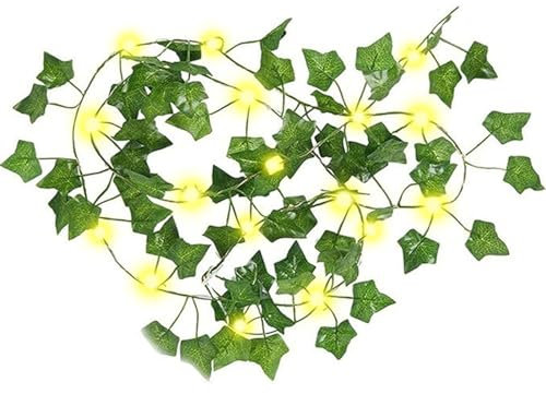 2M Green Leaf Lights Fairy Tale Lights 20Leds Fake Plants Hanging Vines Bedroom Aesthetic Vines for Room Home Kitchen Garden Office Wedding Wall Decoration