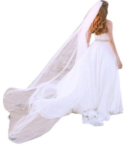 Damen Hochzeit Brautschleier Lang Einlagiger Braut Tüll Hochzeitsschleier Haarschmuck Spitzenschleier mit Metall Kamm Kopfschmuck für Braut Brautjungfer Hochzeits Brautkleid Schleier,Weiß,200x160cm