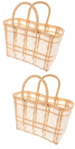 BESTYASH 2 Stück Strohtasche Mit Doppelgriff Für Damen Tragetasche Für Shopping Reisen Und Strandtage