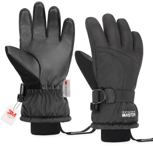 OutdoorMaster Gants de Ski pour Enfants, 3M Thinsulate, Gants Thermiques Coupe-Vent et imperméables pour l'hiver pour garçons et Filles, Ski, Snowboard, Sports d'hiver