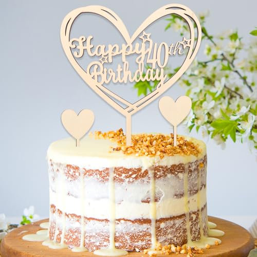 DazzJoy Holz Tortendeko 40 Geburtstag Mann Frau,Cake Topper 40 Geburtstag,Happy 40th Birthday Tortendeko,Kuchendeko 40. Geburtstag,Kuchen Deko Geburtstag 40 Jahre,Torten Deko 40. Geburtstag Frauen