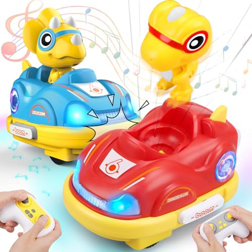Britik RC Bumper Car 2 Stück Ferngesteuertes Auto Dinosaurier Spielzeug für Kinder Ferngesteuert Bumpers RC Car mit Musik und Licht Geschenke für 2-10 Jahre Junge Geburtstag Kinderspielzeug