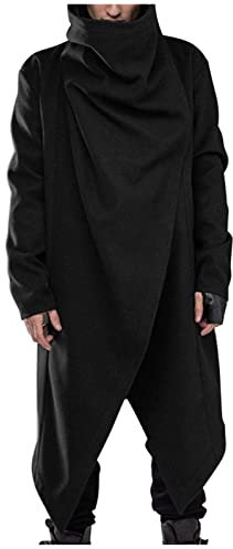 PODOLIXIA Halloween Herren Umhang mit Kapuze Baumwolle Mittelalter Retro Umhang Langärmeliges Kapuzenumhang Schwarz Vampir Assassin Cape Kostüm Fasching Leisure Wintermantel mit Gefütterte Fleece