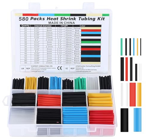 WUFANC Gaine Thermorétractable Etanche 580 Pièces, Gaine Termo-Rétractable Colorés Comprenant 6 Couleurs et 11 Tailles, Rapport de Rétrécissement 2:1, Gaine Retractable Adapté Protection Câbles