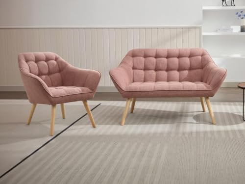 Vente-unique-Divano 2 posti e poltrona in Tessuto Rosa chiné - CASERTA