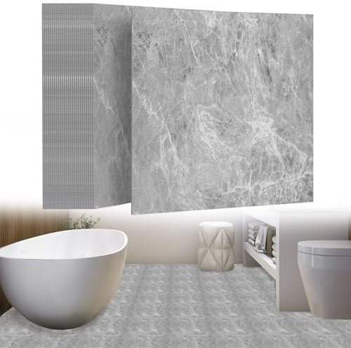 UISEBRT Selbstklebend Bodenfliesen 54 Stück 5,02m² PVC Bodenbelag Vinylboden Betonoptik Klebefliesen Meterware Fliesenoptik für Küche Bad Flur Wohnbereich 30×30cm 【Modell B】