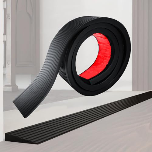 Self-adhesive door threshold ramp 200 x 8 x (1-3) cm, non-slip rubber ramps for wheelchairs, cuttable profile transition floor for garage, transport cart (3 cm-height, black)