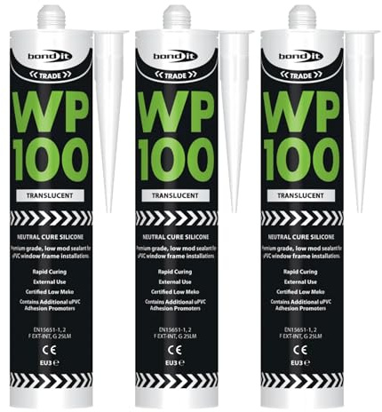 Bond It WP100 EU3 Premium Neutral Cure Oxime Silicone Sealant – 3x Translucent, 285ml | High-Performance Silicone – Mould-Resistant – Permanently Flexible | Sealant for Building & Construction Joints