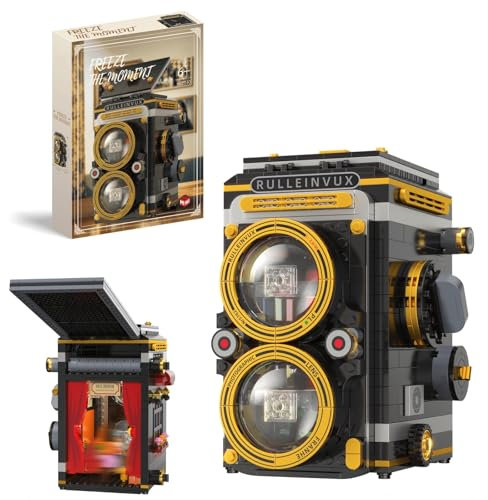 DrmBeyd Mini Digital Kamera Bausteine Set mit Minifiguren, Ideas Mini Kamera Klemmbausteine mit Licht, Schreibtischdeko Display Kamera Modell, Geschenk für Erwachsene Kinder, 630 Teile