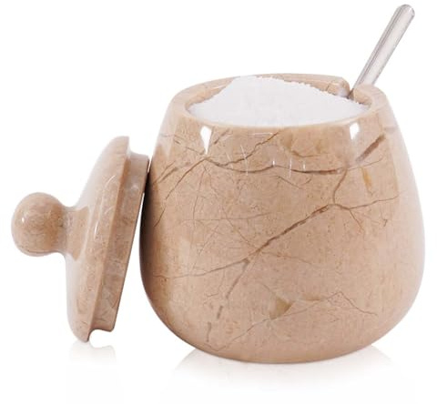 MARBLE RANGE Verona Salière en marbre avec couvercle 8,4 cm faite à la main pour épices, porte-sel avec couvercle et cuillère, salière et poivrière pour table de cuisine