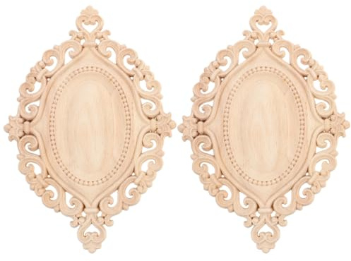 Jojofuny 2 StüCk Holz Geschnitzte Applikationen FüR MöBel Dekorative Holzornamente Auflay Traditionelle Holzschnitzer Aufkleber FüR Schrank TüR Bett 8.66X5.91X0.24In