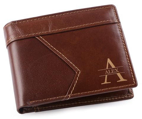 Jeweidea Personalisierte Herren Geldbörsen mit Namen Echtes Leder Geldbörsen mit Geldkarte ID-Halter für Papa Ehemann Großvater (Braun)