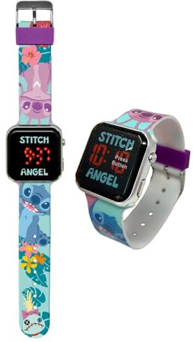 CARTOON Digitale Armbanduhr mit LED-Display, Silikonarmband, für Kinder, Stitch E Angel, Armband
