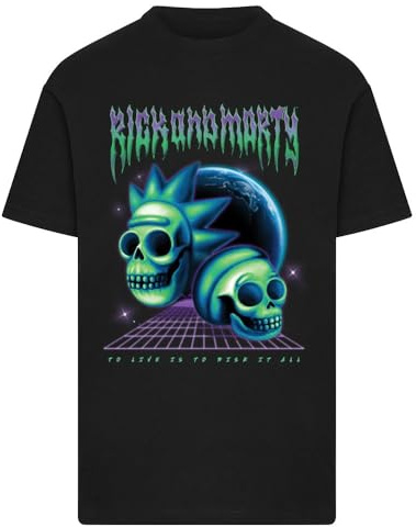 Merchcode Men's MC1076-Rick & Morty Skull Tee T-Shirt, Black, S