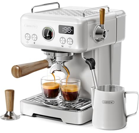 HIBREW H10Plus - Máquina de espresso programable - Portafiltro de 58 mm de acero inoxidable - Temperatura y volumen de la taza ajustables a voluntad - Con pantalla inteligente y manómetro.