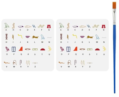 FINGERINSPIRE 2 Stück Schablone Mit Ägyptischem Alphabet 30x30cm Ägyptische Schreibschablone Kunststoff Hieroglyphen Schablonen Mit Pinsel Für Wanddekoration Bastelprojekte Stoffmalerei