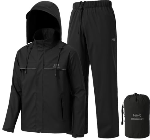Bassdash Regenanzug Herren Wasserdicht Atmungsaktiv Langlebig Angel-Regenbekleidung Packbar für Jagd, Wandern, Laufen, Radfahren FW12