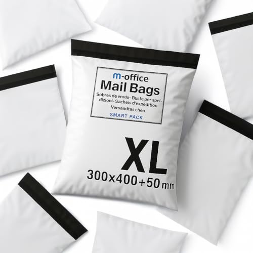 M-office Versandtaschen Selbstklebend 25 Stk XL (350×450+50 mm) Versandtaschen wasserdicht selbstklebend für Kleidung, Pakete & Online-Shops – Recycelbar mit sicherem Verschluss
