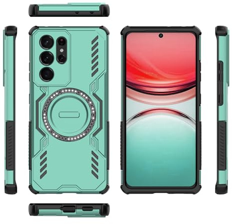 Custodia posteriore per smartphone Compatibile con Samsung Galaxy S21 Ultra 5G, custodia robusta, antiurto, rigida, sottile e solida, con supporto for la ricarica wireless. Pacchetti di cover(Ye?il)