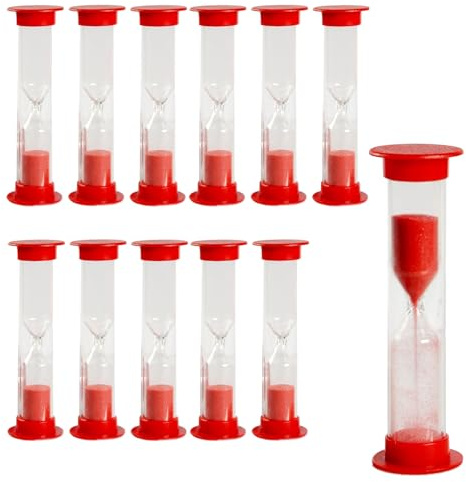 Sanduhr 1 Minute 12Stk Mini Sanduhren Set Rote für Kinder Zähneputzen Timer | Verwendet 1min Sanduhren Kinder Plastik Bruchfest für Küchentimer Eieruhr Spiel Timing Therapie Toilette