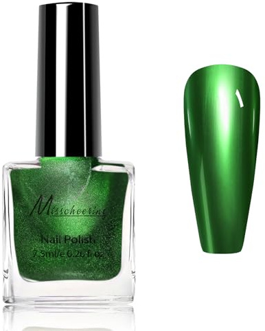 Metallic Green Nail Polish, Chrome Mirror Finish, Quick Dry Nail Polish | Deep green colour with a glossy metallic finish for parties, holidays, evening looks and creative nail art