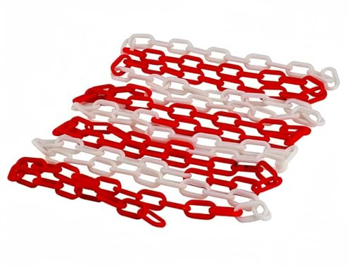 Red White Plastic Chain Barriers - 25m x 10mm Safety Fencing for Parking Lots & Events Link Warning Barrier for Crowd Control & Traffic Management