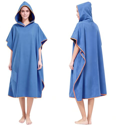 AUYAO Surf Poncho, Wearable Hooded Towel for Men Women, Quick Dry Wetsuit Changing Robe with Pocket, Microfiber Beach Towel Poncho, Absorbent Terry Cloth Swim Cover up for Surfing Swimming Pool Bath
