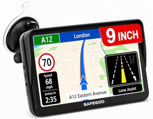 9 Inch GPS Sat Nav for Car, Truck & HGV with Sunshade, UK & Europe 2026 Maps, Free Lifetime Updates, Speed Camera Alerts, Custom Truck Routing, Offline Navigation