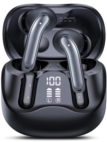 Wireless Earbuds, Bluetooth 5.4 Earphoness Hybrid Active Noise Cancelling Earbuds with app, Hi-Res Sound in Ear Headphones Deep Bass, 6 Mic for Clear Call, 49H Playtime, Wireless Charging, IP7 (Black)