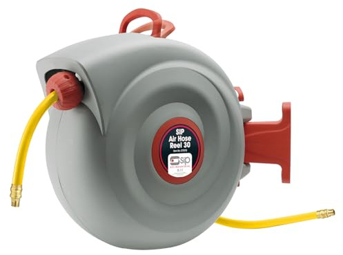 SIP 30m Retractable Air Hose Reel, 300psi Wall Mounted Compressor Hose with Coupler & Bracket