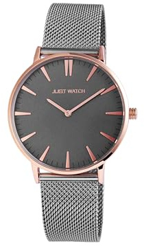 Just Watch Damen Uhr Lederarmband Schwarz 20cm lang Japanisches Quarzwerk Armbanduhr Geschenkidee zum Geburtstag für Frauen (Grau/Grau Edelstahl)