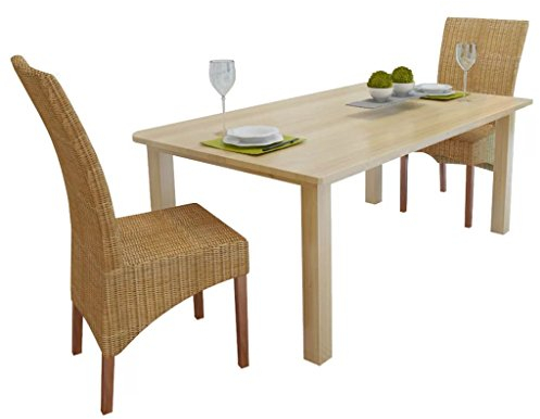 vidaXL Esszimmerstühle 2 STK., Esszimmerstuhl mit Rückenlehne, Essstuhl Küchenstuhl mit Holzrahmen, Rattanstuhl Stuhl für Esszimmer Küche, Braun Natur Rattan
