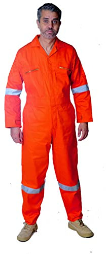 GRS Reflective Tape Boiler Suit Coverall Overalls Zip Pocket Safety Workwear (Orange, XL - 47' Chest)