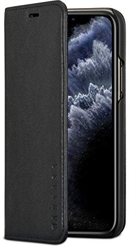 KANVASA Custodia iPhone 11 PRO Pelle Nera PRO Cover Flip Custodia Portafoglio in Autentica Pelle per Apple iPhone 11 PRO (5.8) - Ultra Sottile con Chiusura Magnetica e Tasca per Carte