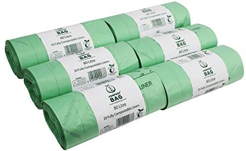 80 Litre x 120 bags Compost Bag Compostable Kitchen Bin Liners - Food Waste Bin Liners - EN 13432 - Compostable 80L Swing-Bin Bags with Composting Guide