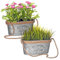 LIVIVO Zinc Plant Pots Set of 2 – Oval Metal Flower Planters with Rope Handles and 'Flowers & Garden' Design – Rustic Indoor Outdoor Herb Pots, Patio Plant Holders or Avocado Vases