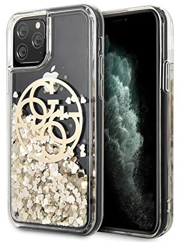 Guess PC/TPULiquid Glitter Circle Logo - Carcasa para Apple iPhone 11 Pro, Color Dorado