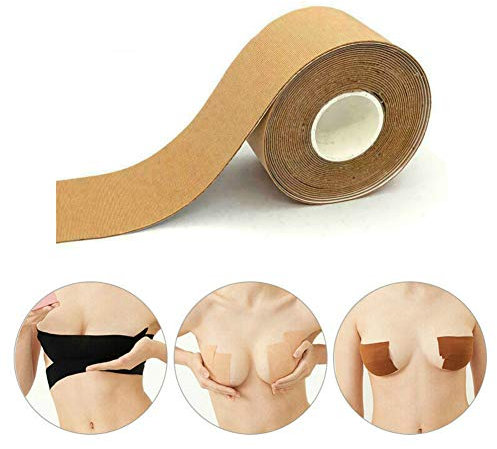 Lgraka Nastro per seno Nastro invisibile per sollevamento del seno, adesivo per la copertura del capezzolo con reggiseno push-up adesivo sagomato perfetto (5.0cm*5.0m, Beige)