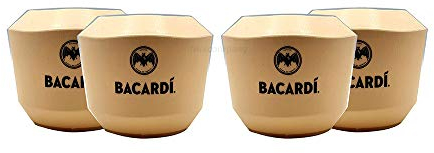 Bacardi Mehrweg 4x Becher 4er Set Becher in Beige - Kokosnussform/Kunststoff Kokosnuss Coconut Cocktailschalen Cocktailbecher