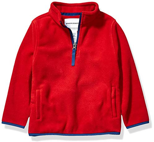 Amazon Essentials Giacca Invernale Modello Pullover con Zip Corta in Pile Bambini e Ragazzi, Rosso, 2 Anni