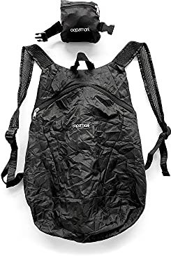 oopsmark The 1 Less Bag – 10 l faltbarer, kompakter Rucksack und Tagesrucksack für Radfahren, Wandern, Mittagessen und Lebensmittel, Schwarz, Tragbar